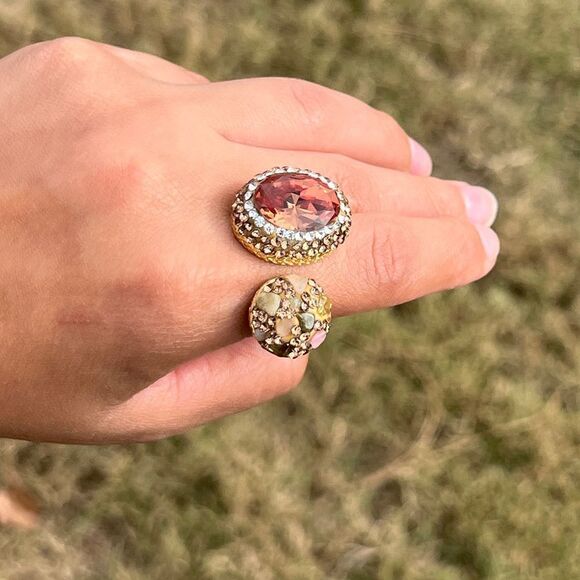 Amber And Champagne Double Adjustable Statement Ring - Picture 11 of 16